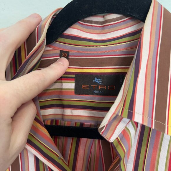 Men's ETRO Striped Button Up Long Sleeve Shirt Size 38 - Picture 2 of 3
